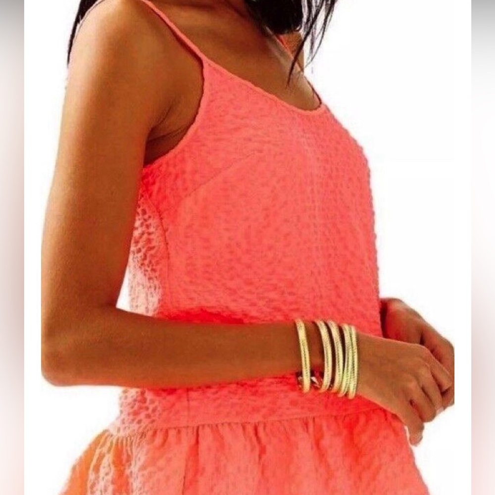 Lilly Pulitzer PINK SUN RAY Ruffled Hem Neon Coral TANK Top Adjustable Strap